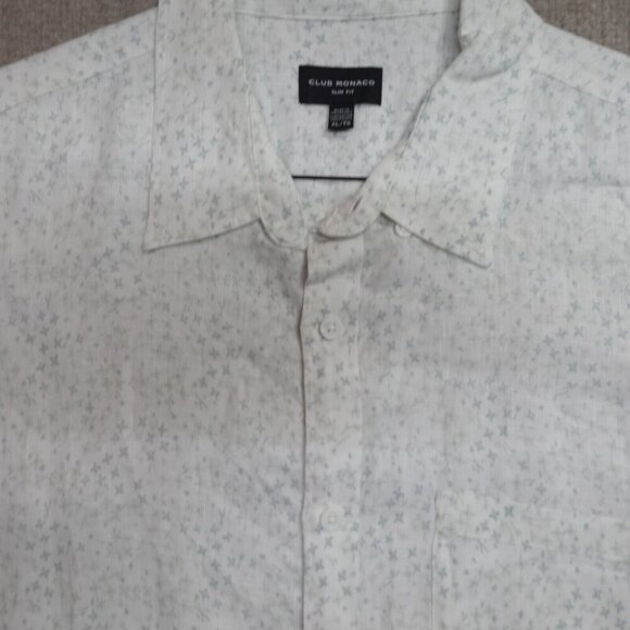 Club Monaco Shirt XL White Floral 100% Linen Button Front - Picture 1 of 9